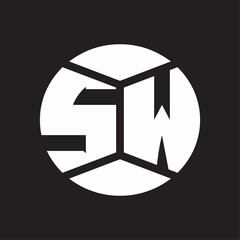 SW Logo monogram with piece circle ribbon style on black background
