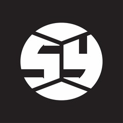 SY Logo monogram with piece circle ribbon style on black background