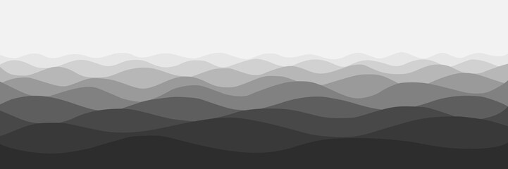Vector drawing of waves on the sea, black and white, natural background
