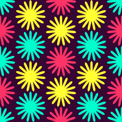 Seamless geometric pattern with bright colorful floral ornament.