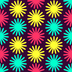 Seamless geometric pattern with bright colorful floral ornament.