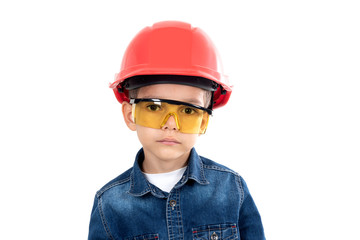 child construction worker looking to the future