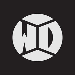 WD Logo monogram with piece circle ribbon style on black background