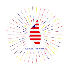 Kapas Island sunburst badge. The island sign with map of Kapas Island with Malaysian flag. Colorful rays around the logo. Vector illustration.