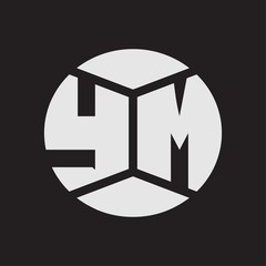 YM Logo monogram with piece circle ribbon style on black background