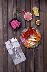 Fried chicken breast with vegetables