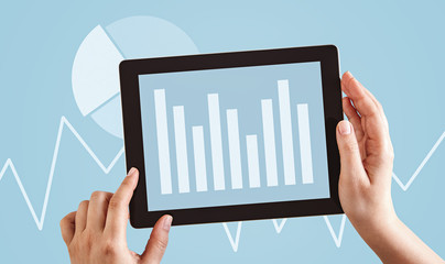Analysis chart graph concept, blue charts and graphs