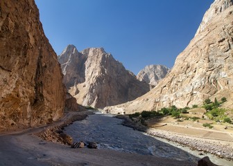 Pamir highway Panj river and Pamir mountains