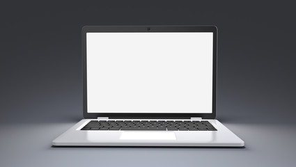 Modern open laptop on gray background. 3d render