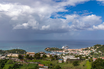 09 JAN 2020 - St George's, Grenada, West Indies - Cruise ship in front of the city of St. George's