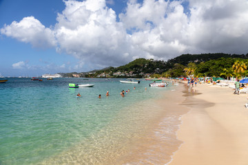 09 JAN 2020 - The Lime, Grenada, West Indies - Grande Anse beach - obrazy, fototapety, plakaty
