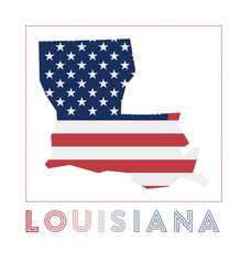 Louisiana Logo. Map of Louisiana with US state name and flag. Trendy vector illustration.