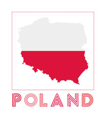 Obraz premium Poland Logo. Map of Poland with country name and flag. Creative vector illustration.