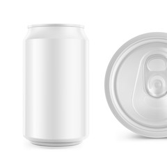 Realistic aluminum can mockup. Vector illustration isolated on white background. Can be used for beer, water, soda, energetic, etc. Easy to use for presentation your product, idea, design. EPS10.