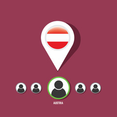 Icon pin illustration with Austria country flag stylized in the circle