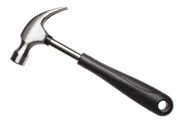 Hammer with black handle, isolated on white background