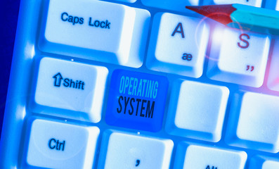Text sign showing Operating System. Business photo showcasing software that supports a computer s...