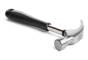 Hammer with black handle, isolated on white background