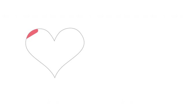 Self drawing heart shape. Sketch, animation, copy space, white background.