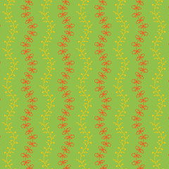 seamless flower patterns on a wavy stems on a plain green background. damask floral pattern. endless pattern can be used for printing, fabric, paper etc.