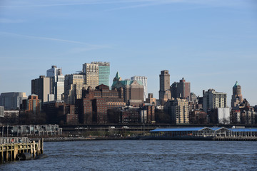Obraz premium Manhattan (financial district) skyscrapers, New York, view on a sunny, blue day. 
