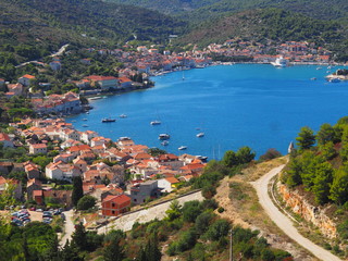 Naklejka na ściany i meble aerial view of bay with village