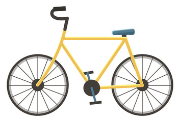 Bicycle consist of pedal and saddle, two wheels attached to frame, one behind the other. Isolated sport bike for active cyclist for offroad travel. Vector illustration on vehicle in flat style