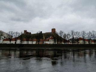 Gediminas Castle in Vilnius seen over the Neris River. 