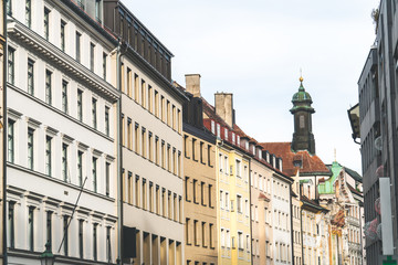 Streets of Munich city center on cold bright December morning