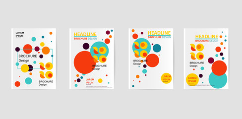 White modern business brochure, leaflet, flyer, cover template. Abstract diagonal background blue, purple, yellow and red lines and Circles.