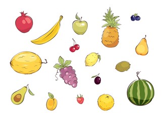 Collection pictures -- fruits and berries / Set graphic vector illustrations with different fruits 