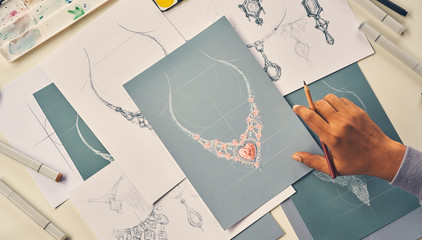 Designer design diamond jewelry drawing sketches making works craft unique handmade luxury...