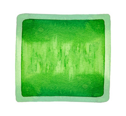 Abstract green watercolor quadrat texture background on white.