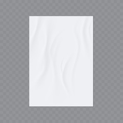 Wrinkled paper vector realistic template for poster or flyer glued to the wall.