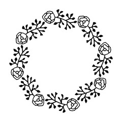vector illustration of floral frame. Rustic. Hand drawn simple line.