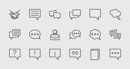 Set of Speech Bubble chat vector lines of icons. Editable Stroke. 32x32 pixels.