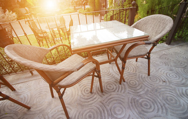 Chair and tables in outdoor at cafe