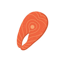 Fresh red fish meat vector icon. Raw Salmon steak textured cartoon style. Organic seafood illustration for food menu Isolated.