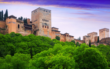  Alcazaba at Alhambra in sunrise time.  Granada,  Spain