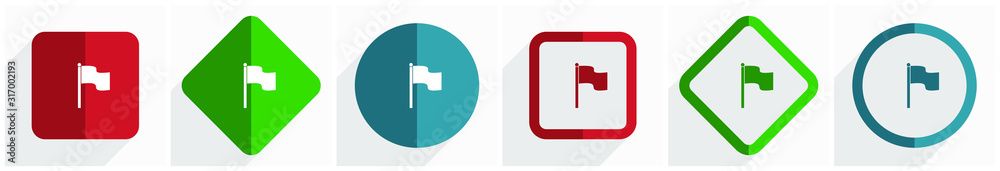Fototapete flag icon set, flat design vector illustration in 6 options for webdesign and mobile applications in
