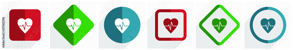 Aufkleber Pulse icon set, flat design vector illustration in 6 options for webdesign and mobile applications in eps 10