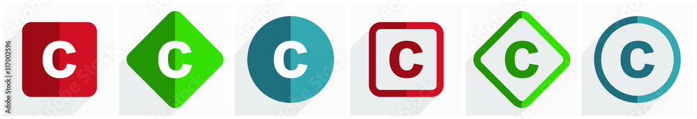 Aufkleber Copyright icon set, flat design vector illustration in 6 options for webdesign and mobile applications in eps 10