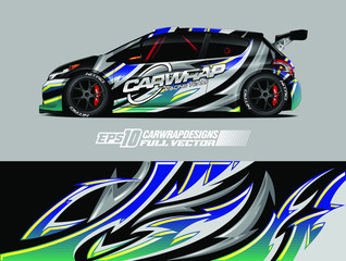 Rally car wrap decal design. Abstract stripe racing background designs for wrap cargo van, race car, pickup truck, adventure vehicle. Eps 10