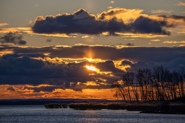 Nice sunset landscape over the lake Balaton of Hungary