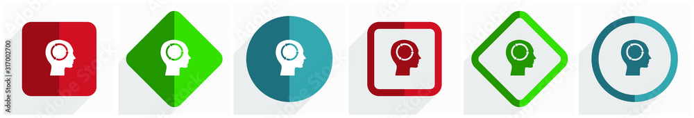 Aufkleber head icon set, flat design vector illustration in 6 options for webdesign and mobile applications in