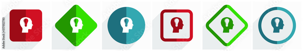 Fototapete Head icon set, flat design vector illustration in 6 options for webdesign and mobile applications in eps 10