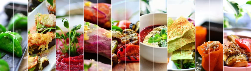 Fotobehang Collage of diverse food. Various tasty and healthy food. Vegetarian menu. © Anastasiia K.