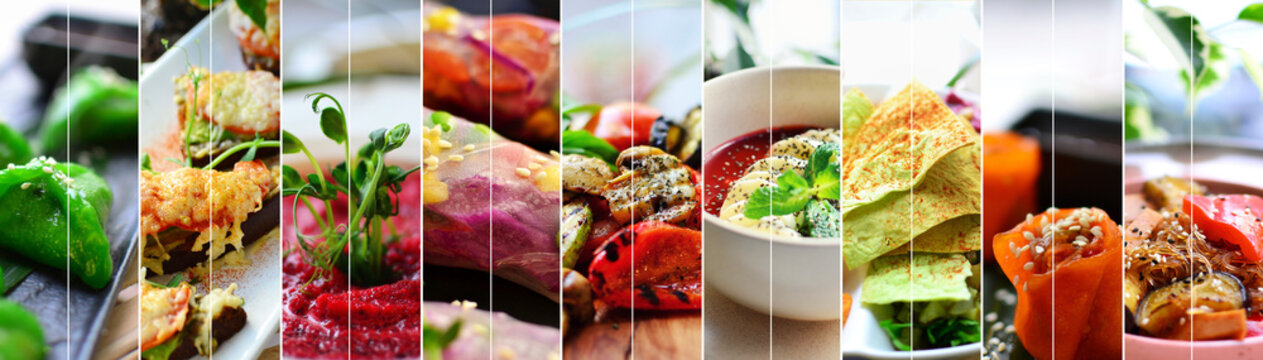 Collage of diverse food. Various tasty and healthy food. Vegetarian menu.