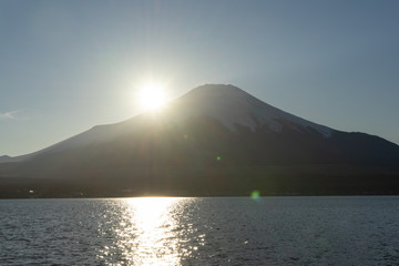 Beautiful scenery of Mount Fuji and lake.