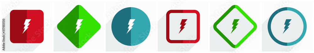 Aufkleber bolt icon set, flat design vector illustration in 6 options for webdesign and mobile applications in